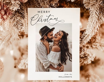 Photo Christmas Card Template, Merry Christmas Card, Boho Holiday Card, Minimalist Christmas Card, Digital Christmas Cards Template, M7