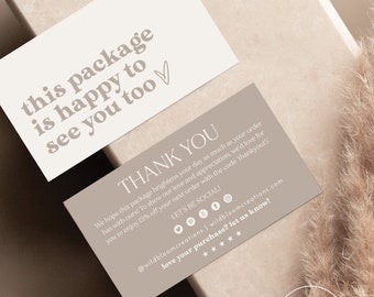 Tarjeta de agradecimiento estilo boho para pequeños negocios, plantilla editable, agradecimiento boho por su pedido, inserto moderno para el paquete de agradecimiento