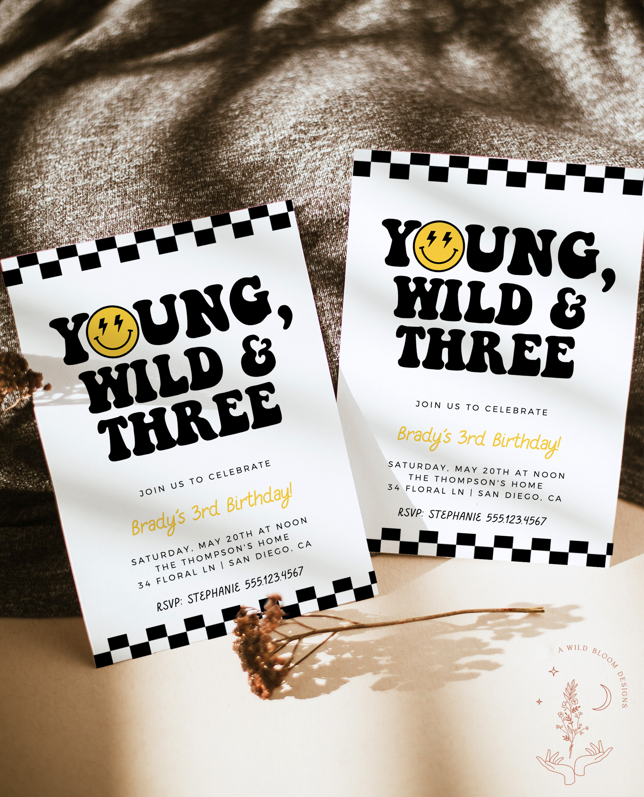 Young Wild en drie jongens 3e verjaardag Kaart