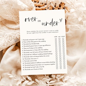 Over or Under Bridal Shower Game, Minimalist Bridal Shower, Modern ...