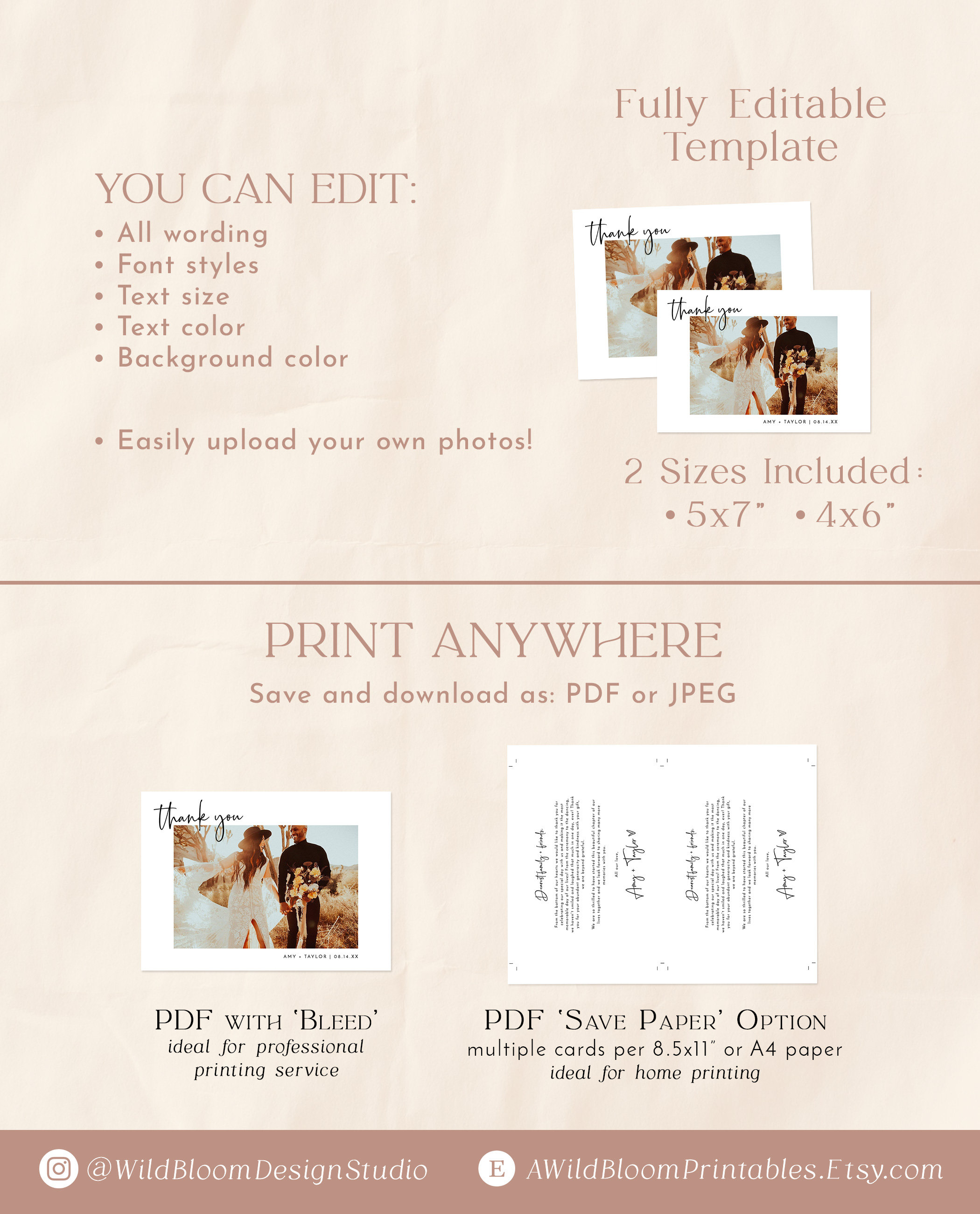 Photo Thank You Card Template Minimalist Wedding Thank You - Etsy