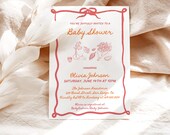 Baby Shower Invitation, Hand Drawn Invite, Gender Neutral, Colorful Bow, Instant Download, Editable Template, H1