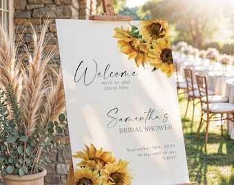 Sunflower Bridal Shower Welcome Sign | Rustic Yellow Floral We're So Glad You're Here Poster | Printed & Shipped