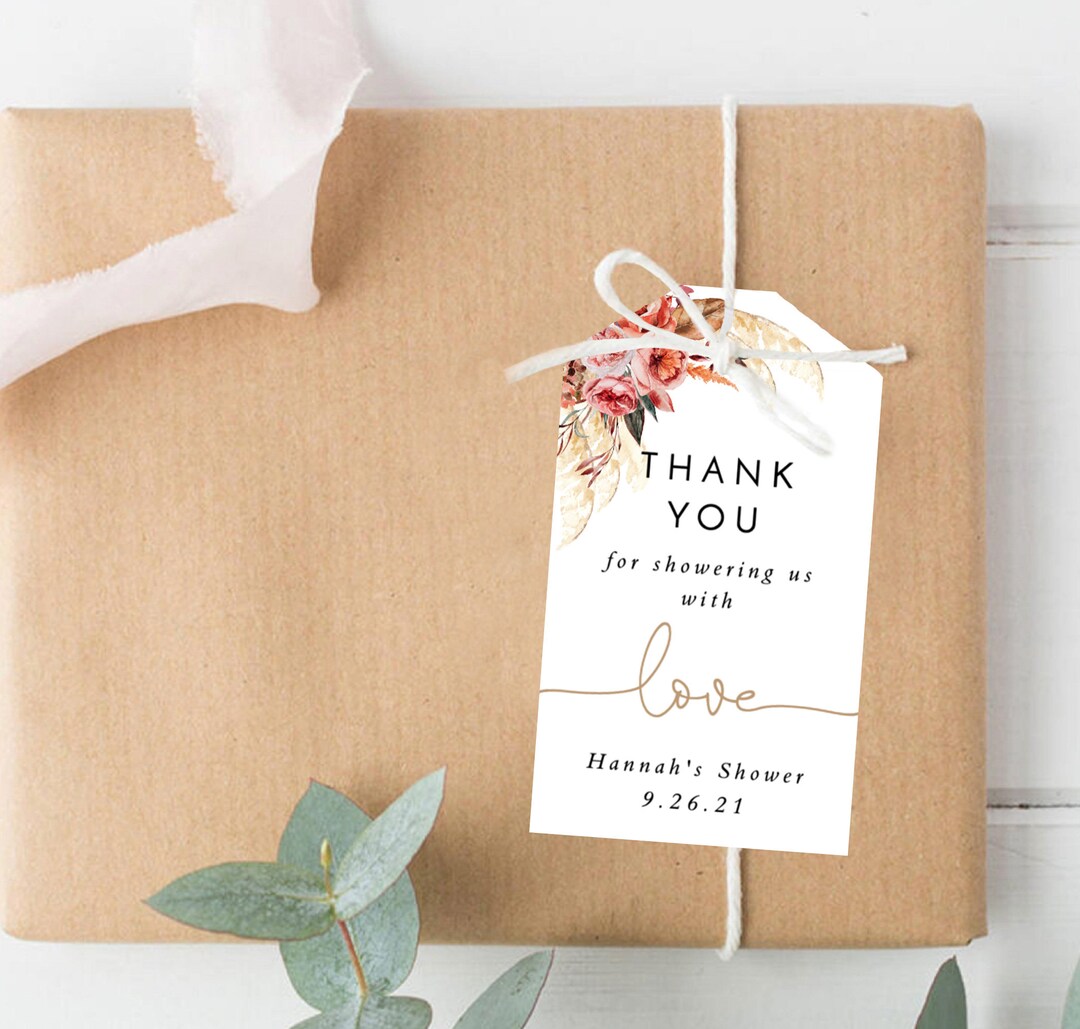 Pampas Grass Thank You Shower Favor Tag Editable Favor Tag Template ...