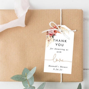 Pampas Grass Thank You Shower Favor Tag Editable Favor Tag Template ...