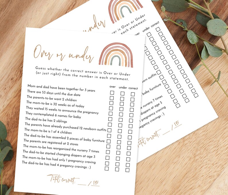 Rainbow Over or Under Game Template Gender Neutral Shower | Etsy