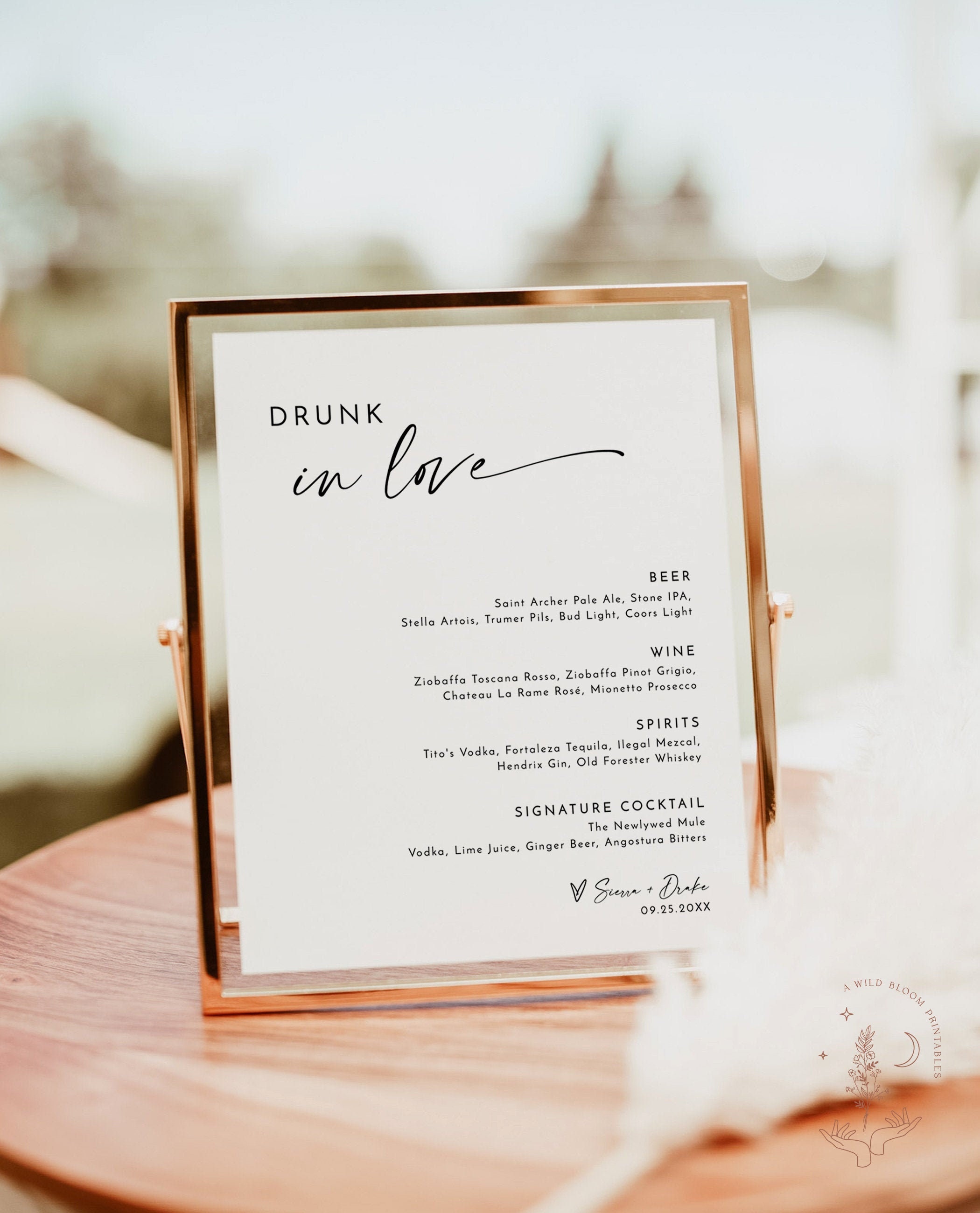 Minimalist Wedding Bar Menu Sign, Drunk in Love, Modern Bar