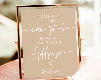 Help the Mommy-To-Be Sign | Modern Beige Addressee Sign | Minimalist Baby Shower Sign | Help the Busy Mommy Baby Shower Sign | BM1