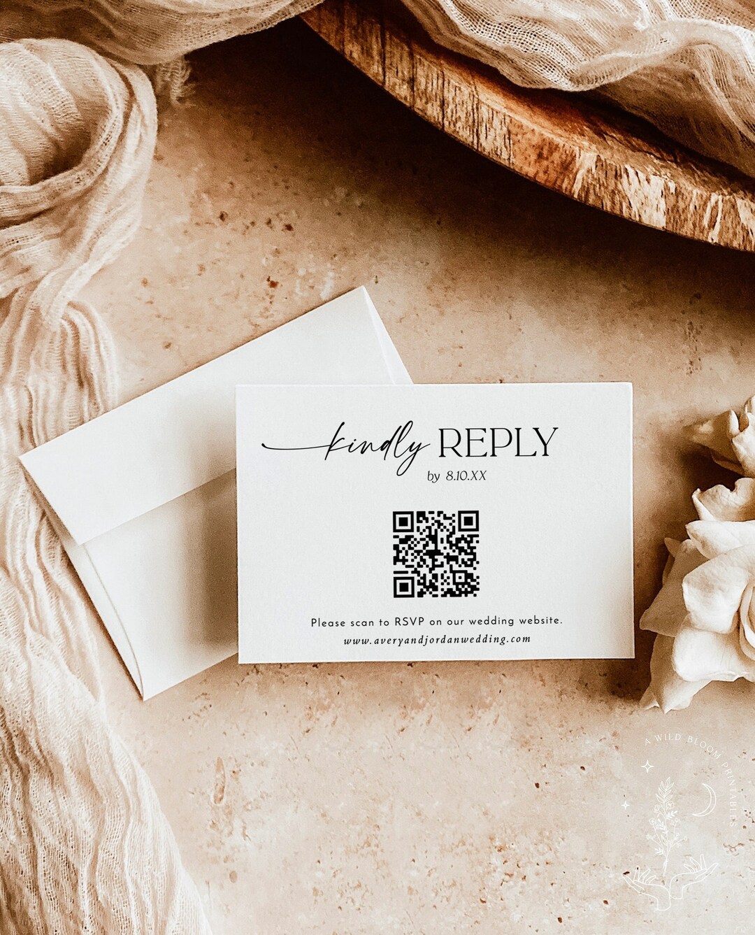 Minimalist QR Code Response Card, RSVP Online, Modern Wedding Reply ...