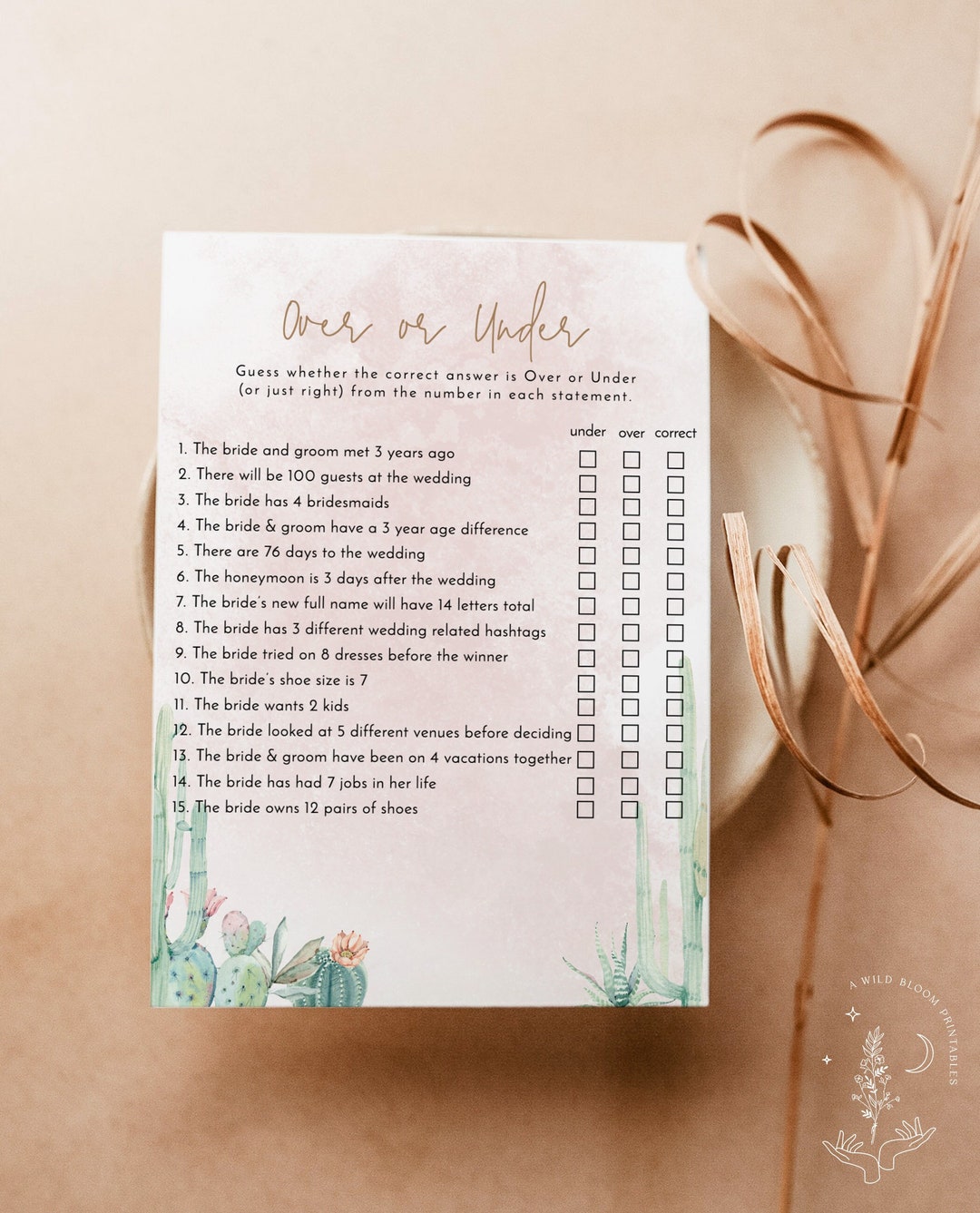 Over or Under Game Template Fiesta Bridal Shower Editable - Etsy