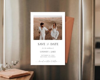 Magnet Save the Date with Envelopes | PRINTED + SHIPPED | Custom Photo Minimalist Wedding Save the Dates | Modern