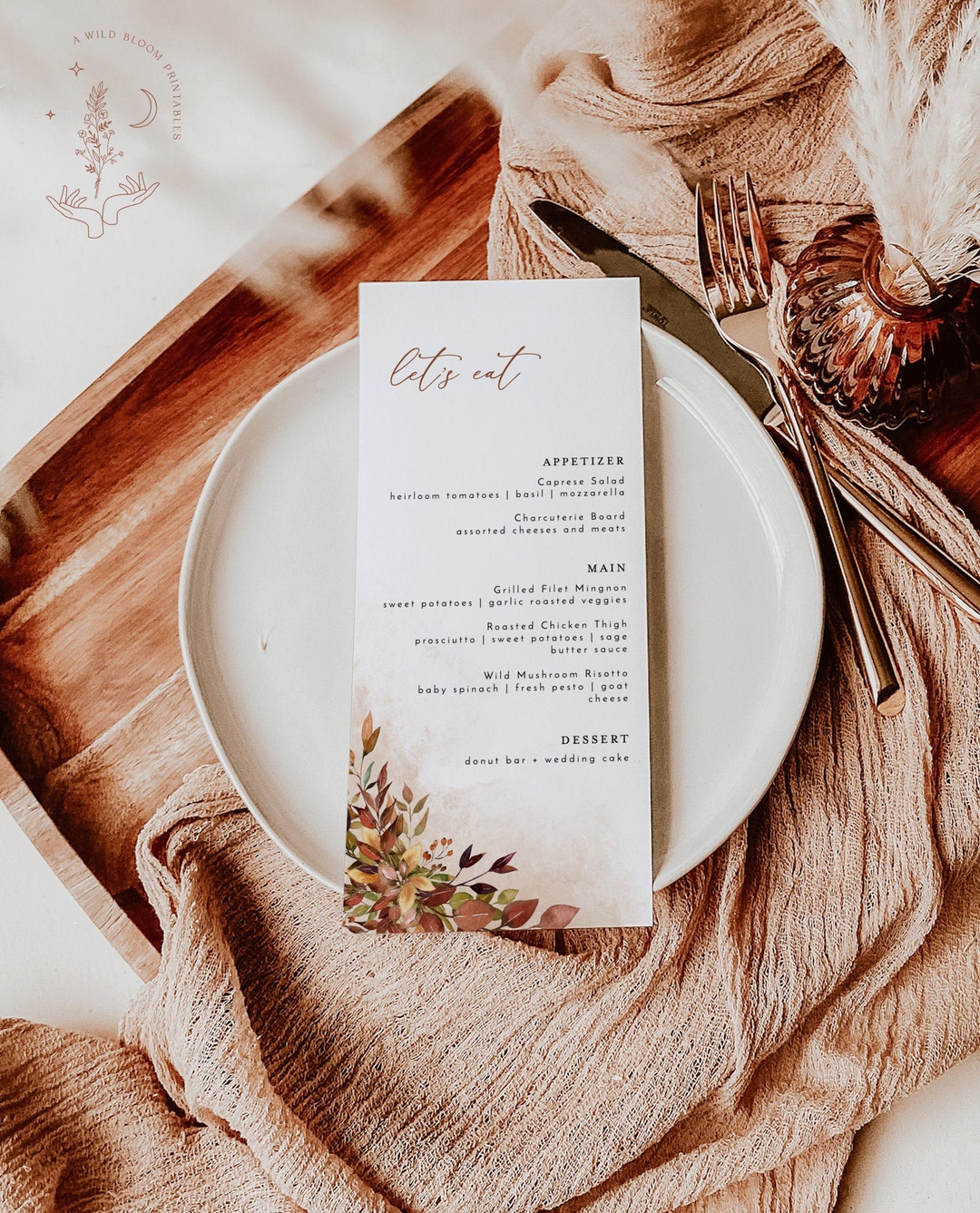 Fall Wedding Menu Template Autumn Wedding Menu Wedding Food Menu Rustic