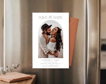 Magnet Save the Date with Envelopes | PRINTED + SHIPPED | Custom Photo Wedding Save the Dates | Minimalist Modern