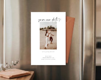 Magnet Save the Date with Envelopes | PRINTED + SHIPPED | Custom Photo Wedding Save the Dates | Elegant Modern