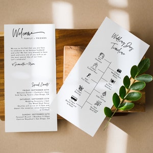 Minimalist Wedding Timeline Template, Modern Events Timeline, Wedding Itinerary, Welcome Bag, Editable Wedding Timeline Schedule, M8