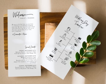 Minimalist Wedding Timeline Template | Modern Events Timeline | Wedding Itinerary | Welcome Bag | Editable Wedding Timeline Schedule | M8