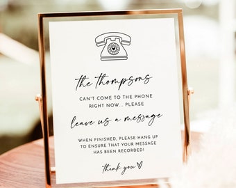 Phone Message Guest Book | Audio Guestbook Sign | Pick Up The Phone, Leave A Message | Modern Minimalist Wedding Sign | Editable Template M9