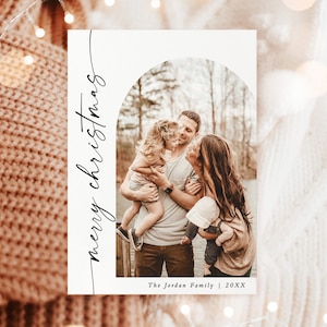 Photo Christmas Card Template, Boho Holiday Card, Minimalist Christmas Card, Arch Christmas Card, Merry Christmas, Editable Template M9