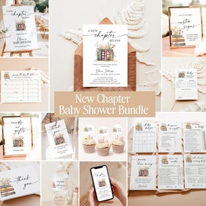 A New Chapter Baby Shower Invitation Bundle, Neutral Storybook Baby Shower, Her Next Chapter Begins Baby Shower Invite, Editable Template N1
