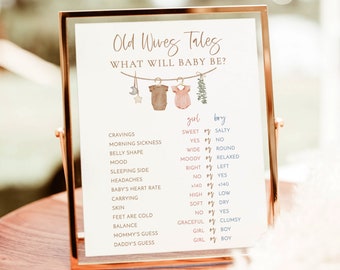 Old Wives Tale Sign Template, Gender Reveal, Minimalist Game, Gender Neutral, Fun, Instant Download, Editable Template, C2