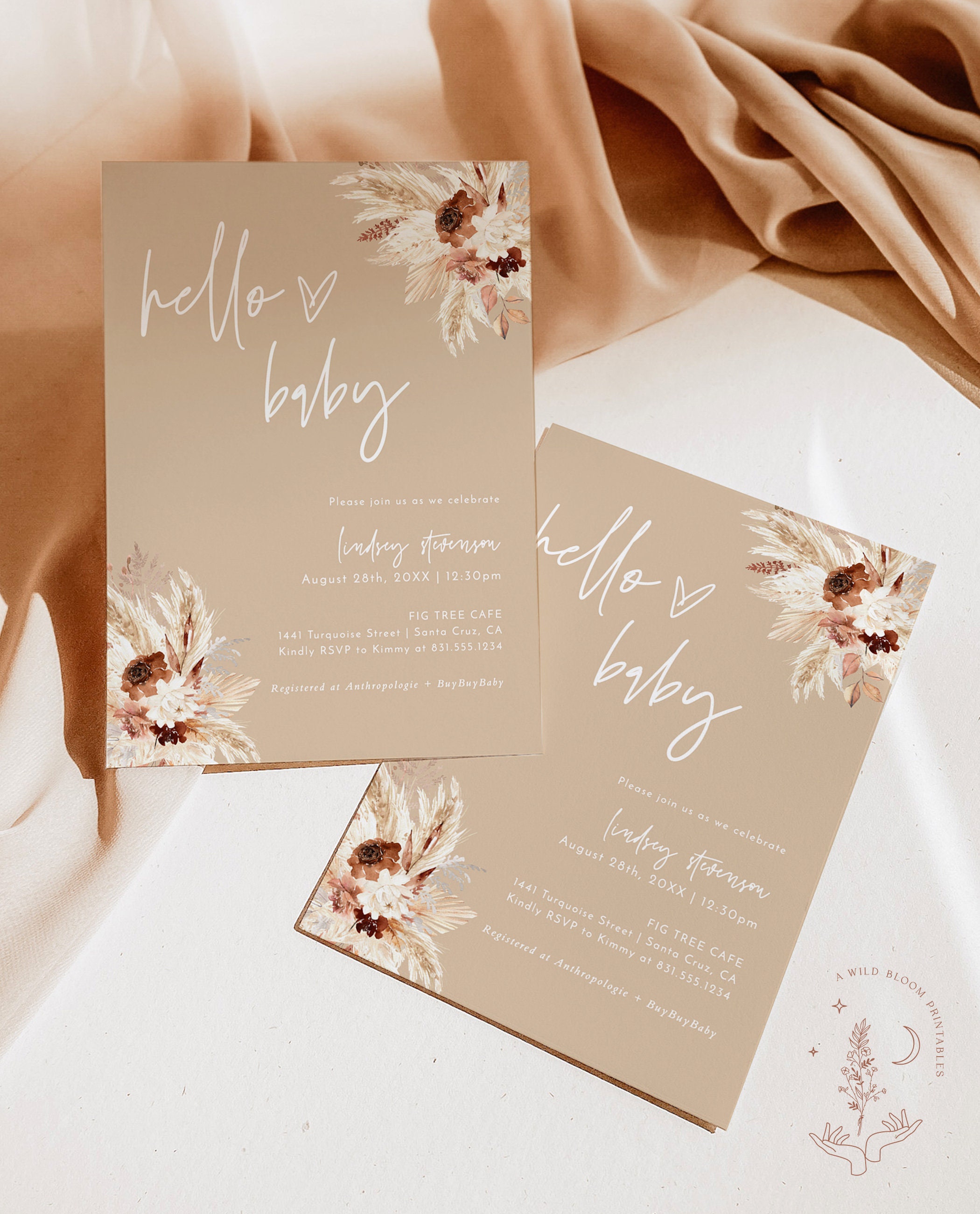 Bohemian Baby Shower Invite Boho Baby Shower Invite Pampas - Etsy