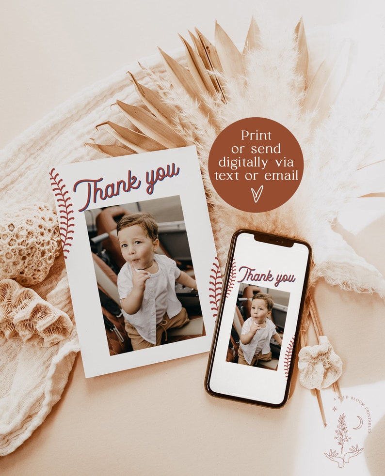 Baseball 1st Birthday Thank You Card, Photo, Rookie of the Year Party ...