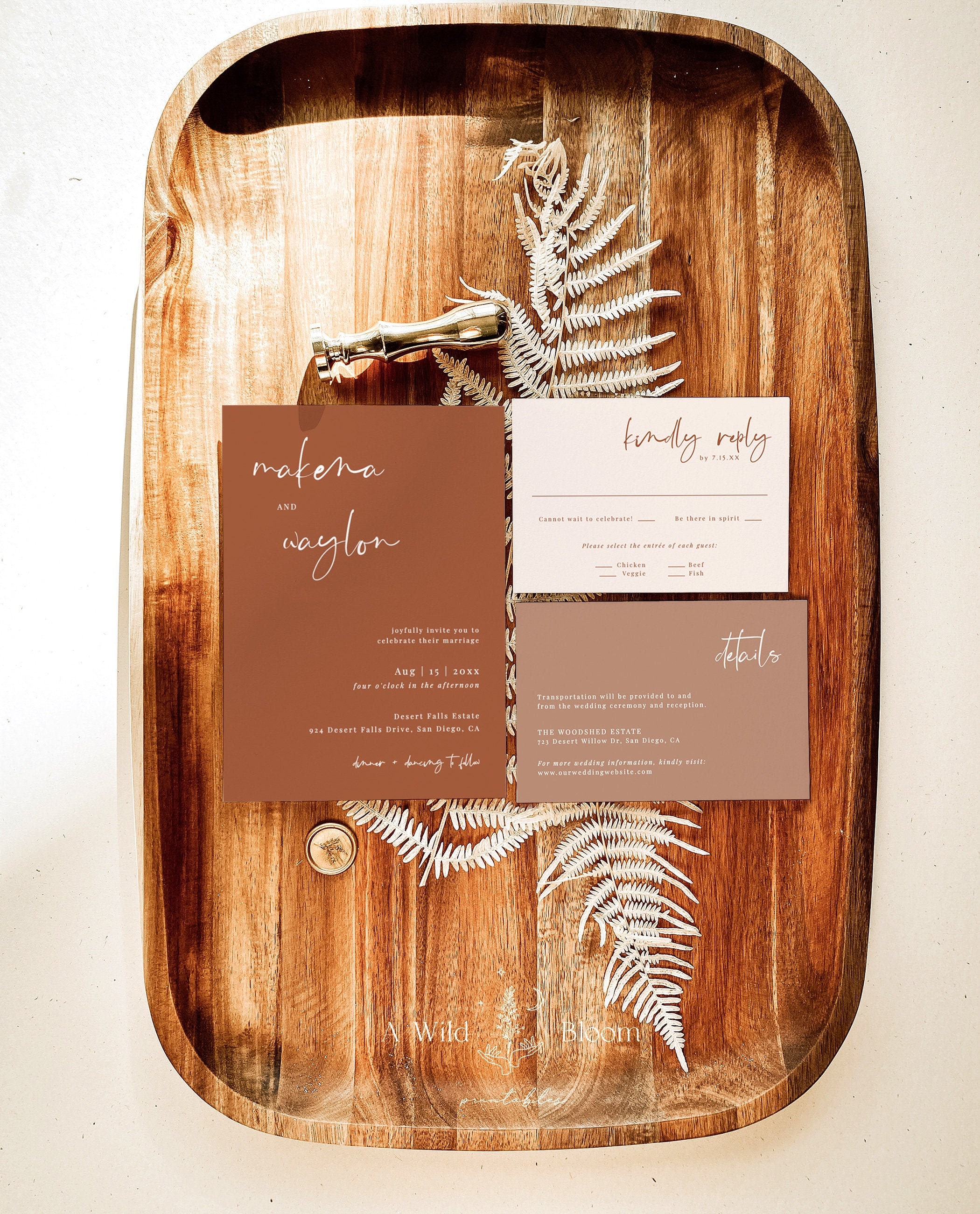 Terracotta Wedding Invitation, Minimalist Desert Wedding Invite, Burnt Orange Wedding Invite, Fall Rust Wedding Editable Template, T2