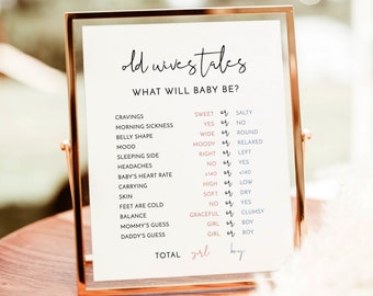 Old Wives Tale Sign Template, Gender Reveal, Minimalist Game, Gender Neutral, Fun Poster, Instant Download, Editable Template, M4