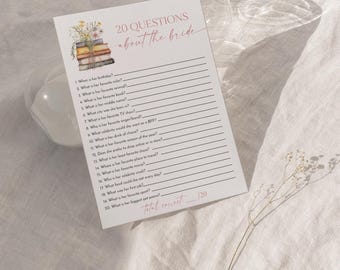 PRINTED + SHIPPED | 20 Questions About the Bride Bridal Shower Game Wildflower Books Theme Floral Bridal Shower Games Card