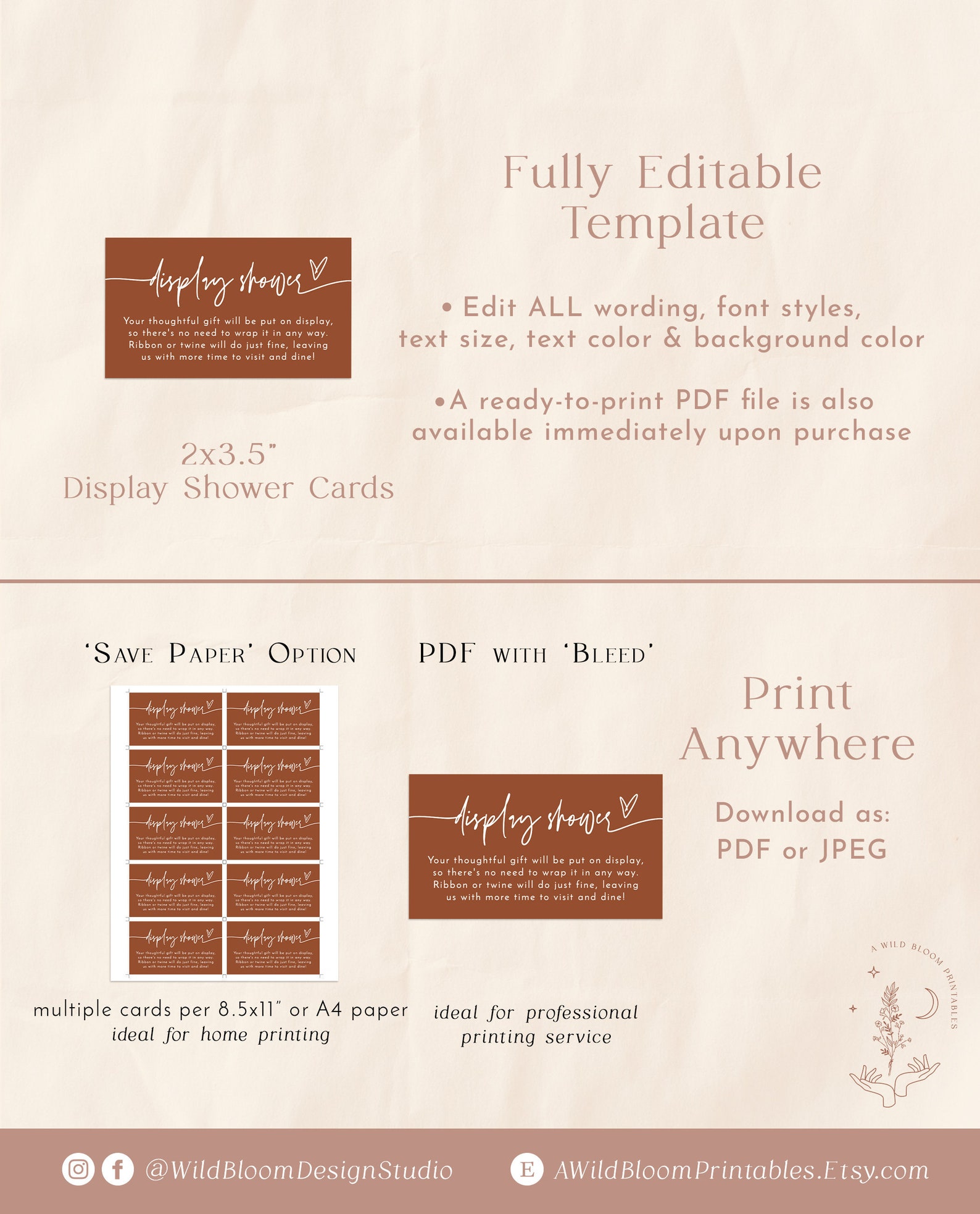 Terracotta Display Shower Card, Minimal Display Shower Card, Boho ...