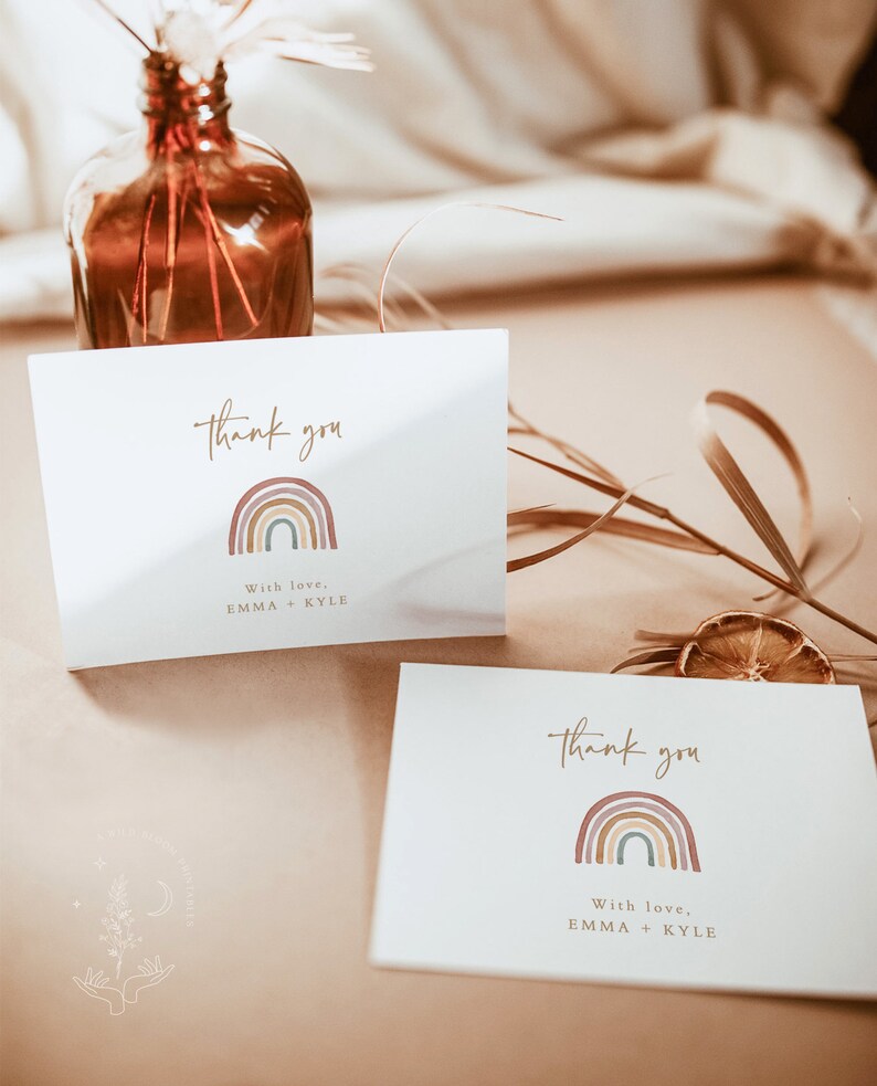 Rainbow Thank You Cards Template Editable Thank You Card Etsy