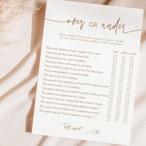 Over or Under Baby Shower Game, Boho Baby Shower, Gender Neutral Baby ...