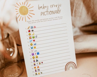 Sunshine Emoji Picture Game, Baby Shower Emoji Picture Game, Gender Neutral Shower, Sun Baby Shower, Boho Rainbow Baby Shower Game, S2