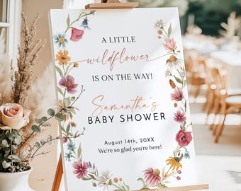 PRINTED + SHIPPED | Little Wildflower On The Way Baby Shower Welcome Sign W1