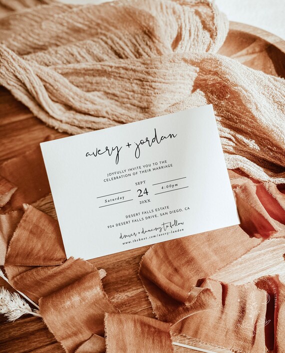 Minimalist Wedding Invitation, Boho Invite, Modern, Photo, Instant Download, Editable Template, M4