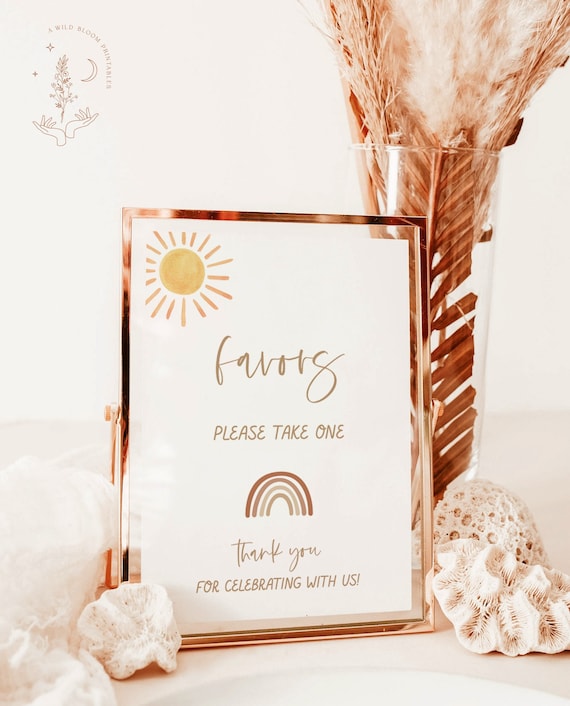Rainbow Favors Sign, Sunshine Baby Shower, Rainbow Baby Shower Sign, Gender Neutral, A Little Ray of Sunshine, Summer Baby Shower, S2