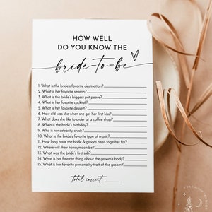 How Well Do You Know the Bride-to-Be Game, Modern Bridal Trivia Shower Game, Minimalist Bridal Shower Game, Editable Template, M9
