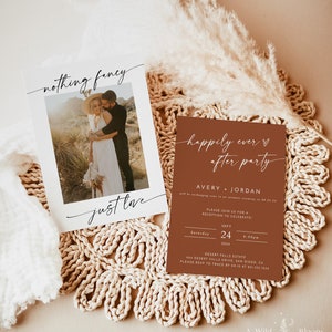 Photo Wedding Announcement Terracotta Elopement Announcement Nothing Fancy Just Love Happily Ever After Party Reception Invite T2 image 2