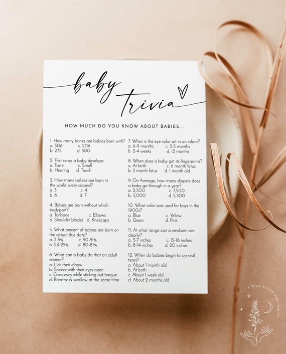 Baby Trivia Shower Game, Modern Baby Shower Trivia Game, Minimalist Baby Shower Game, Gender Neutral, Editable Game Template, M9
