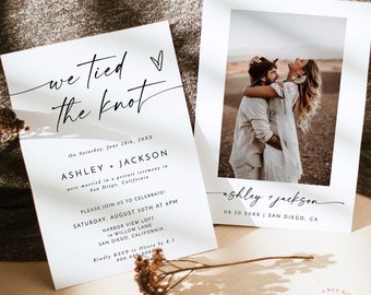 Elopement Announcement Template, Reception Invitation, Minimalist Wedding, We Tied The Knot Invite, Instant Download, Editable Template, M9