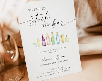 PRINTED + SHIPPED | Stock the Bar Couples Shower Invitation | Bottle Design Housewarming Party M9