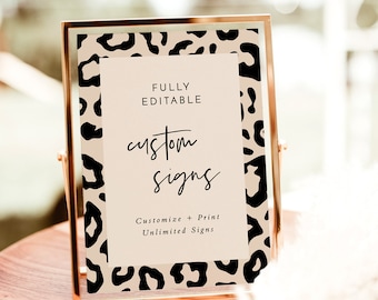 Leopard Print Customizable Signage, Animal Custom Sign, Cheetah, Bachelorette Party, Template L-1, Instant Download, Editable Template