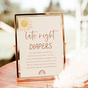 Late Night Diapers Template Sign | Sunshine Baby Shower Game | Boho Rainbow Baby Shower Game | Gender Neutral Baby Shower | S2