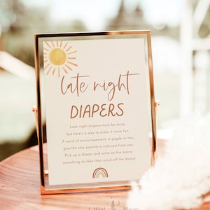 Late Night Diapers Template Sign | Sunshine Baby Shower Game | Boho Rainbow Baby Shower Game | Gender Neutral Baby Shower | S2