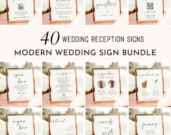 Minimalist Wedding Sign Bundle, Reception Sign Bundle, Boho Wedding Signs, Modern Minimalist Wedding Signs, Editable Templates, M5
