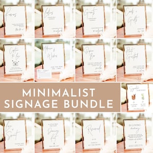 Minimalist Wedding Sign Bundle, Boho Wedding Signs, Modern Minimalist Wedding Signs, Reception Sign Bundle, Editable Templates, M7