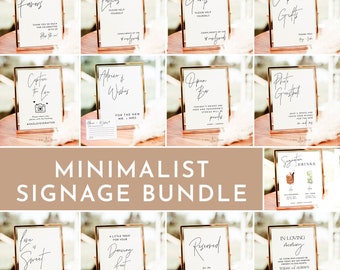 Minimalist Wedding Sign Bundle, Boho Wedding Signs, Modern Minimalist Wedding Signs, Reception Sign Bundle, Editable Templates, M7