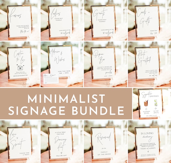 Minimalist Wedding Sign Bundle, Boho Wedding Signs, Modern Minimalist Wedding Signs, Reception Sign Bundle, Editable Templates, M7