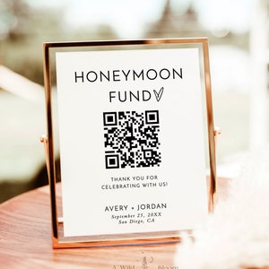 Segno del codice QR del fondo luna di miele, segno del fondo della luna di miele del matrimonio, segno del codice QR Venmo, segno del matrimonio moderno, modello modificabile, M3