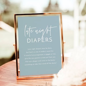 Late Night Diapers Template Sign, Boy Baby Shower Game, Blue Boho Baby Shower, Blue Baby Shower Game, Editable Template BM1